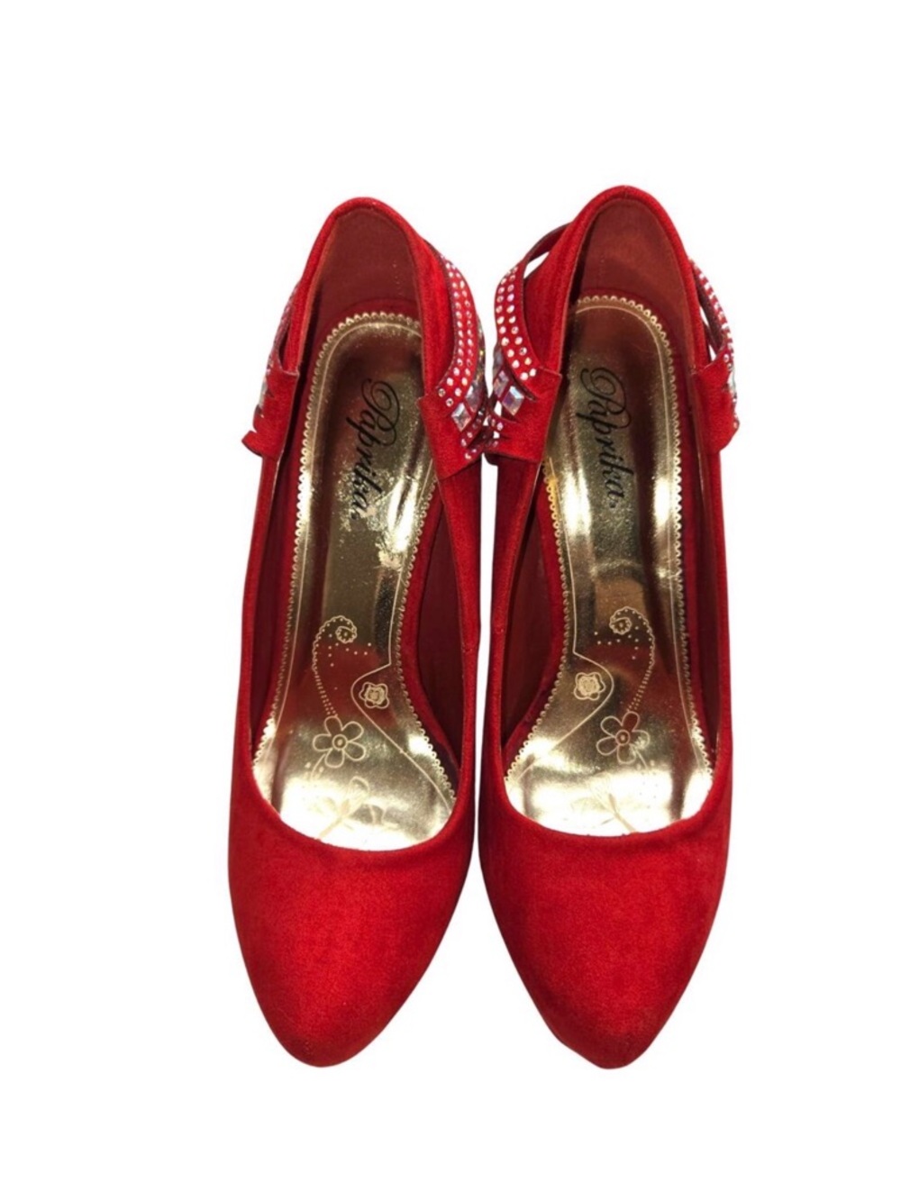 Paprika 6 Women's Dress Shoes Red  5 inch Heels Platform Rhinestones Closed Toe